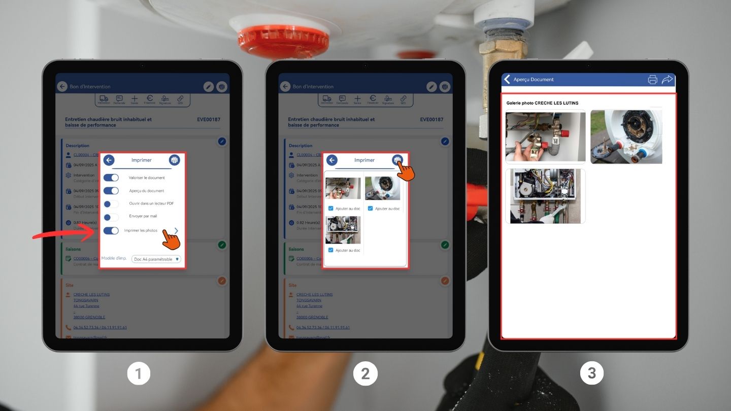 Imprimez les photos prises sur vos bons d'interventions et bons de commandes